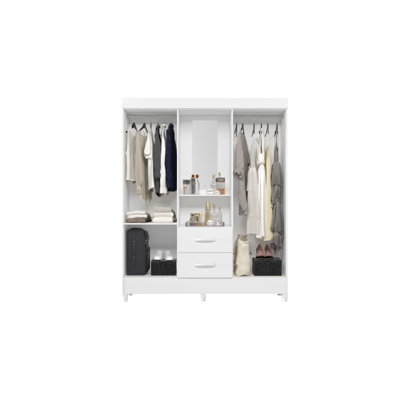 Roupeiro Albatroz Mobi Capela 4 Portas 2 Gavetas com Espelho Incluso de 0,66x0,24m Branco Fosco Liso/Biflex