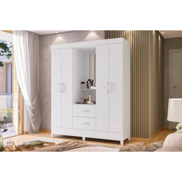 Roupeiro Albatroz Mobi Capela 4 Portas 2 Gavetas com Espelho Incluso de 0,66x0,24m Branco Fosco Liso/Biflex-1a023e83-4ff0-4a86-94bc-4e3dbd2c89b8