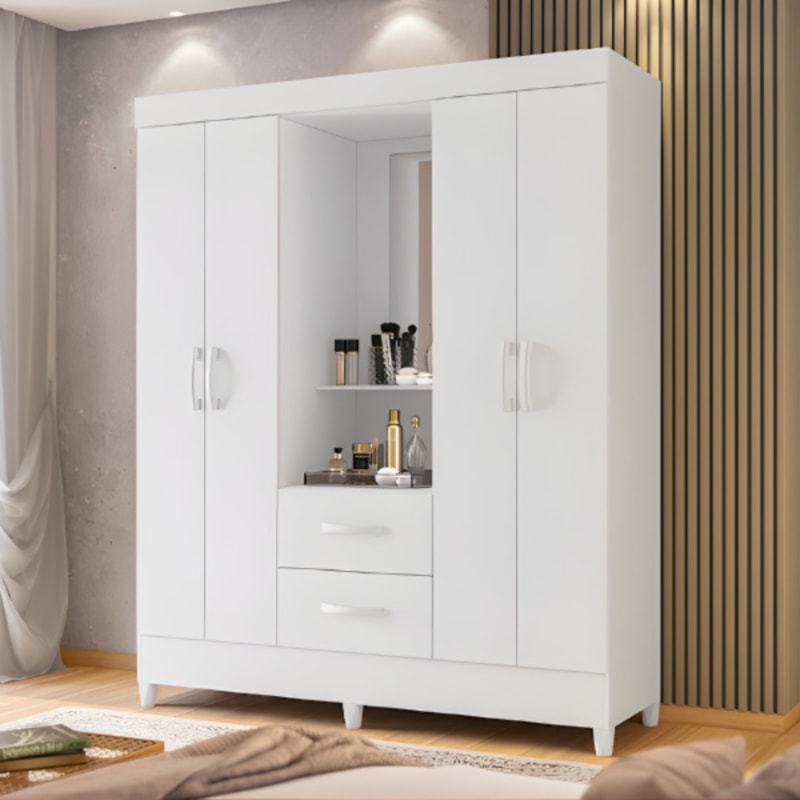 Roupeiro Albatroz Mobi Capela 4 Portas 2 Gavetas com Espelho Incluso de 0,66x0,24m Branco Fosco Liso/Biflex-3b18a7d0-5424-41b1-8f94-5f4e000a2d8a