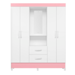 Roupeiro Albatroz Mobi Capela 4 Portas 2 Gavetas com Espelho Incluso de 0,66x0,24m Branco Fosco Liso/Biflex