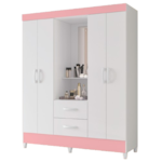 Roupeiro Albatroz Mobi Capela 4 Portas 2 Gavetas com Espelho Incluso de 0,66x0,24m Branco Fosco Liso/Biflex