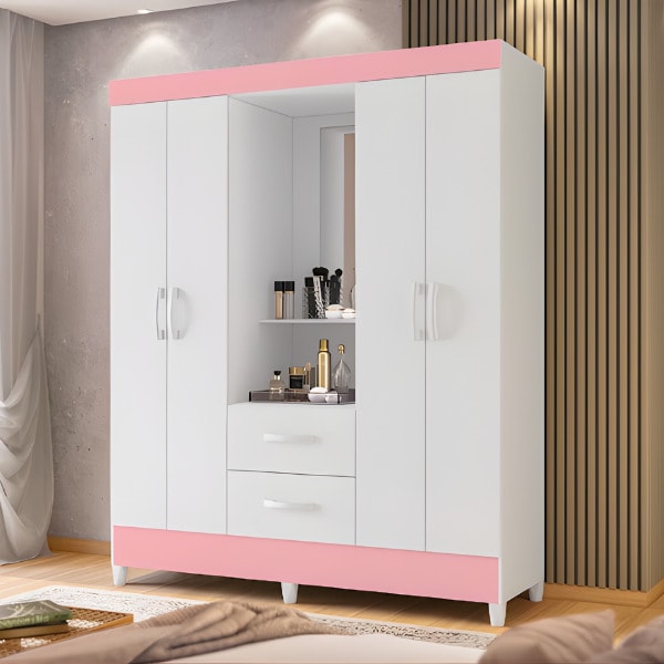 Roupeiro Albatroz Mobi Capela 4 Portas 2 Gavetas com Espelho Incluso de 0,66x0,24m Branco Fosco Liso/Biflex-a4b2b5d9-1a3b-4627-8258-011cf8ecb80c