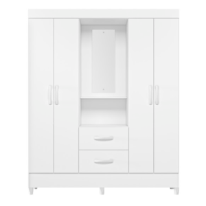 Roupeiro Albatroz Mobi Capela 4 Portas 2 Gavetas com Espelho Incluso de 0,66x0,24m Branco Fosco Liso/Biflex