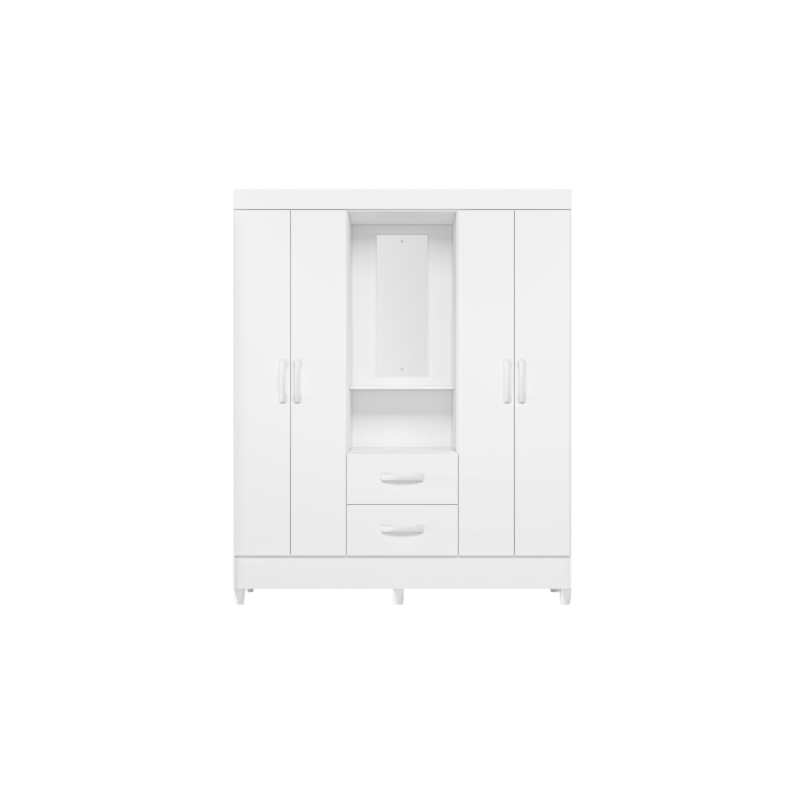 Roupeiro Albatroz Mobi Capela 4 Portas 2 Gavetas com Espelho Incluso de 0,66x0,24m Branco Fosco Liso/Biflex