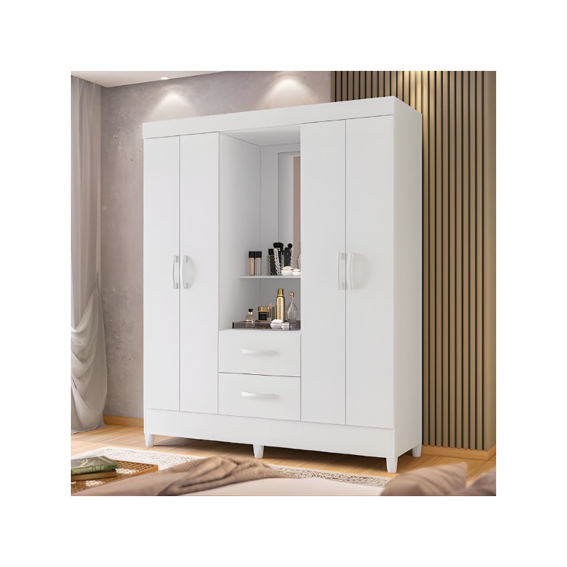 Roupeiro Albatroz Mobi Capela 4 Portas 2 Gavetas com Espelho Incluso de 0,66x0,24m Branco Fosco Liso/Biflex-93475359-8871-418e-87b2-210003a06290