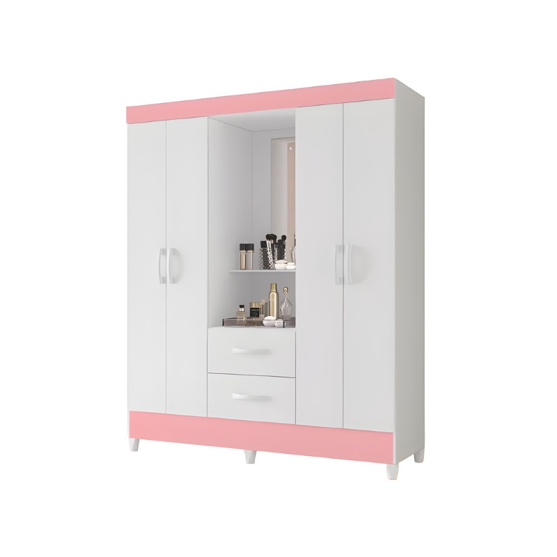 Roupeiro Albatroz Mobi Capela 4 Portas 2 Gavetas com Espelho Incluso de 0,66x0,24m Branco Fosco Liso/Biflex-2e1ed8cb-b44e-482b-8f29-2bb4dd5a7120