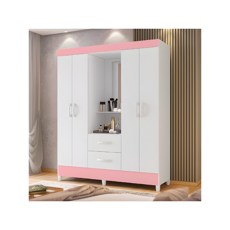 Roupeiro Albatroz Mobi Capela 4 Portas 2 Gavetas com Espelho Incluso de 0,66x0,24m Branco Fosco Liso/Biflex-eb8105cf-f856-4247-83c3-e8a7051173e3