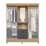 Roupeiro Albatroz Mobi Capela 4 Portas 2 Gavetas com Espelho Incluso de 0,66x0,24m Nature/Titanium Interno Branco