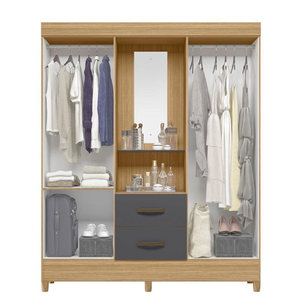 Roupeiro Albatroz Mobi Capela 4 Portas 2 Gavetas com Espelho Incluso de 0,66x0,24m Nature/Titanium Interno Branco-5110e721-61d2-4c59-a857-e29c28509cc0