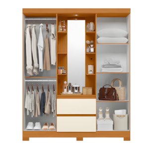 Roupeiro Albatroz Olimpia 4 Portas 2 Gavetas com Espelho Incluso de 1,23X0,30M Cinamomo/Off White Interno Branco