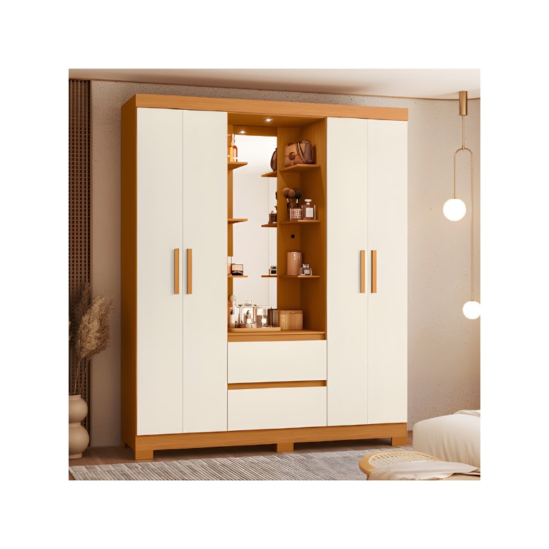 Roupeiro Albatroz Olimpia 4 Portas 2 Gavetas com Espelho Incluso de 1,23X0,30M Cinamomo/Off White Interno Branco-1363f29d-e115-45ad-8a57-58a5ef3a5f85