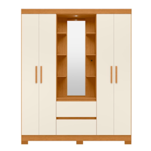 Roupeiro Albatroz Olimpia 4 Portas 2 Gavetas com Espelho Incluso de 1,23X0,30M Cinamomo/Off White Interno Branco