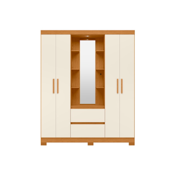 Roupeiro Albatroz Olimpia 4 Portas 2 Gavetas com Espelho Incluso de 1,23X0,30M Cinamomo/Off White Interno Branco-bb572bae-6328-4ae6-b420-ed3efed77188