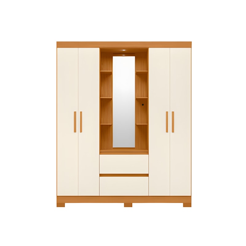 Roupeiro Albatroz Olimpia 4 Portas 2 Gavetas com Espelho Incluso de 1,23X0,30M Cinamomo/Off White Interno Branco-c09d2437-782b-4e27-abaa-4ff88ef31d63