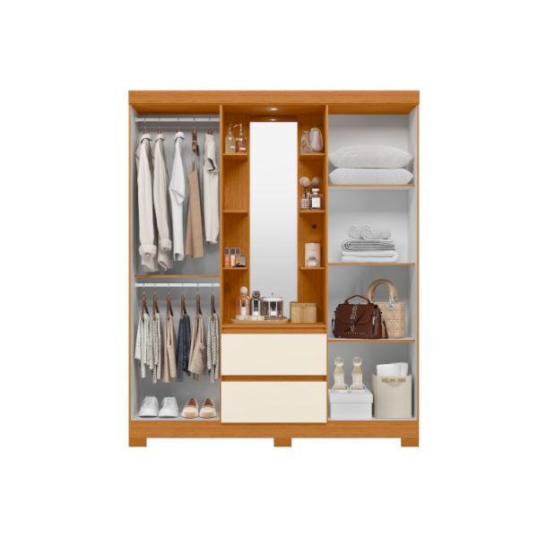 Roupeiro Albatroz Olimpia 4 Portas 2 Gavetas com Espelho Incluso de 1,23X0,30M Cinamomo/Off White Interno Branco-0d452f76-e2b1-4411-afe7-3ce33cbcc0bf