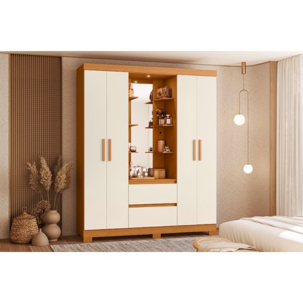 Roupeiro Albatroz Olimpia 4 Portas 2 Gavetas com Espelho Incluso de 1,23X0,30M Cinamomo/Off White Interno Branco-1767f860-04b7-42e0-9f7d-88720a1b097e
