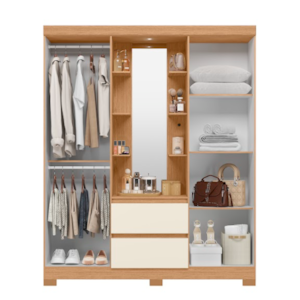 Roupeiro Albatroz Olimpia 4 Portas 2 Gavetas com Espelho Incluso de 1,23X0,30M Freijo/Off White