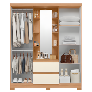 Roupeiro Albatroz Olimpia 4 Portas 2 Gavetas com Espelho Incluso de 1,23X0,30M Freijo/Off White