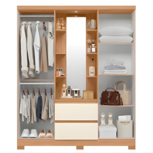 Roupeiro Albatroz Olimpia 4 Portas 2 Gavetas com Espelho Incluso de 1,23X0,30M Freijo/Off White