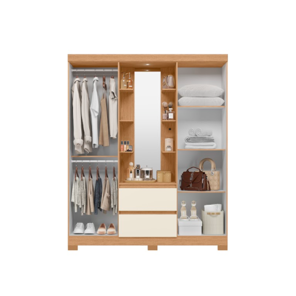 Roupeiro Albatroz Olimpia 4 Portas 2 Gavetas com Espelho Incluso de 1,23X0,30M Freijo/Off White-430f19f9-03cd-47f0-8709-68ae53512707