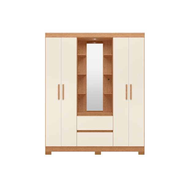 Roupeiro Albatroz Olimpia 4 Portas 2 Gavetas com Espelho Incluso de 1,23X0,30M Freijo/Off White-458265ec-7d18-46d1-8a7a-7464106f4e20