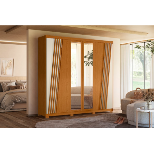 Roupeiro Albatroz Ouro Verde 2 Portas de Correr 4 Gavetas com 4 Espelhos Cinamomo/Off White-5bc88635-2133-4860-bb5f-793bfb89d78e