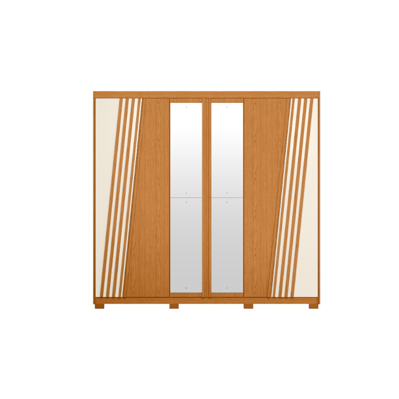 Roupeiro Albatroz Ouro Verde 2 Portas de Correr 4 Gavetas com 4 Espelhos Cinamomo/Off White