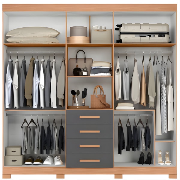 Roupeiro Albatroz Virtus 6 Portas 4 Gavetas Espelho Incluso 0,70X0,36M Freijo/Titanium Interno Branco-03c5695e-ec3b-4f55-be8b-dfed8f852247