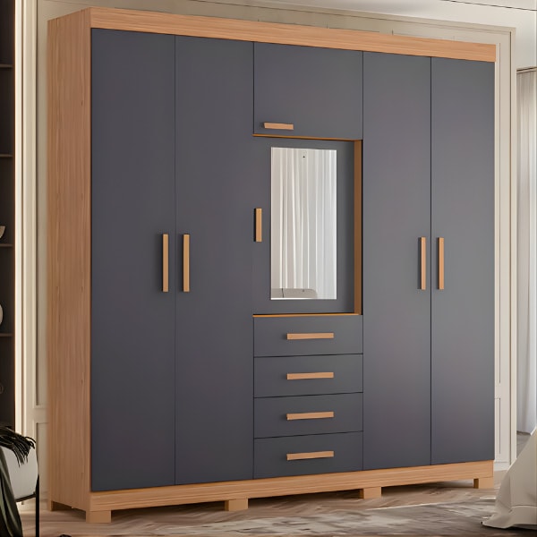 Roupeiro Albatroz Virtus 6 Portas 4 Gavetas Espelho Incluso 0,70X0,36M Freijo/Titanium Interno Branco-9c8dbcb6-ece5-4d12-8b32-444577e410e7