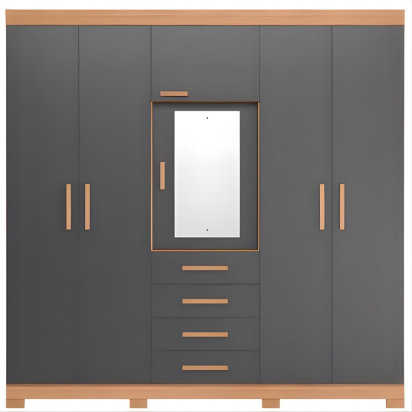 Roupeiro Albatroz Virtus 6 Portas 4 Gavetas Espelho Incluso 0,70X0,36M Freijo/Titanium Interno Branco-7bfbab5b-b945-4911-b485-631d92fa4cd4