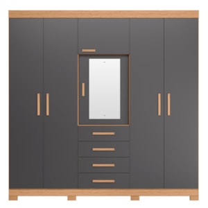 Roupeiro Albatroz Virtus 6 Portas 4 Gavetas Espelho Incluso 0,70X0,36M Freijo/Titanium Interno Branco