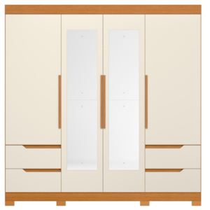 Roupeiro Albatroz Vivacce 4P 4G Espelho Cinamomo/Off White