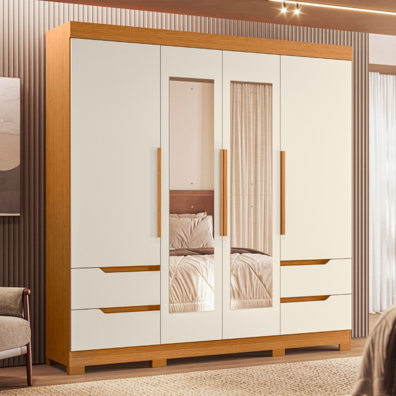 Roupeiro Albatroz Vivacce 4P 4G Espelho Cinamomo/Off White-3dc7f7b6-83cd-46ef-ad9c-da0da9b3825c