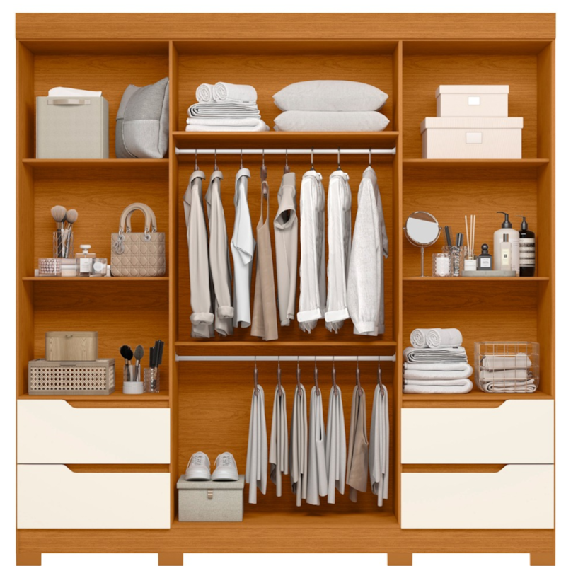 Roupeiro Albatroz Vivacce 4P 4G Espelho Cinamomo/Off White-6bbe2323-39fd-4680-92c0-94895ada08b7