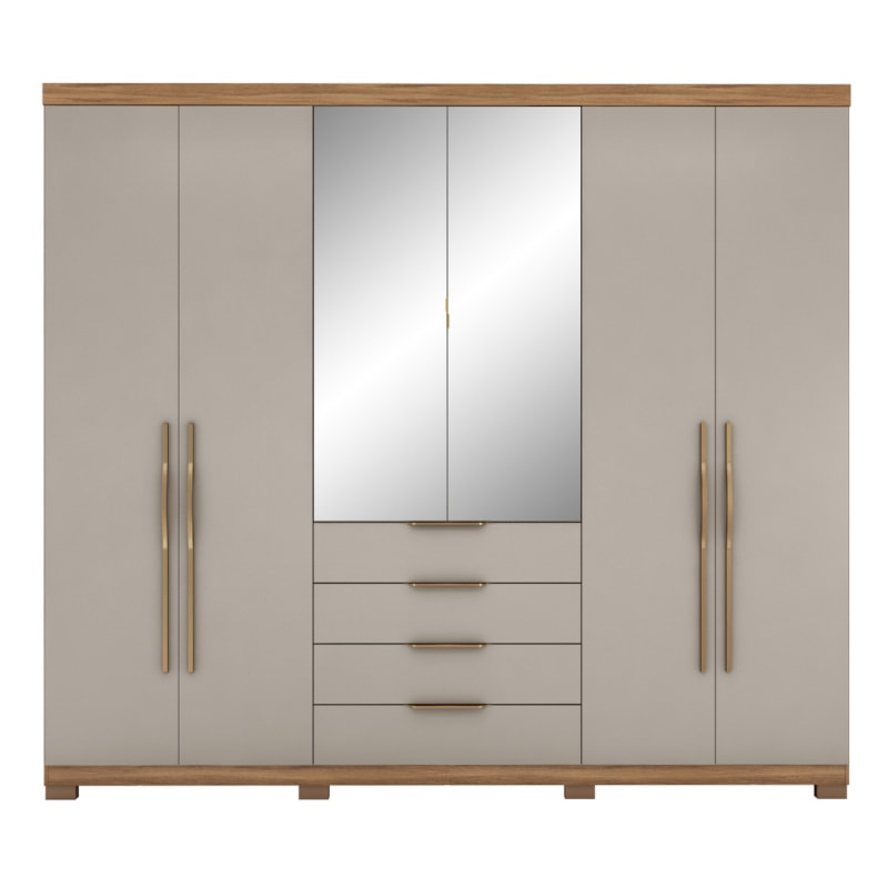 Roupeiro Casal Demóbile Giardino 6 Portas 4 Gavetas com Espelho e Pés Amêndola/Nude Prime TX-8f109e74-37b2-4608-84f5-e8f04eca54b2