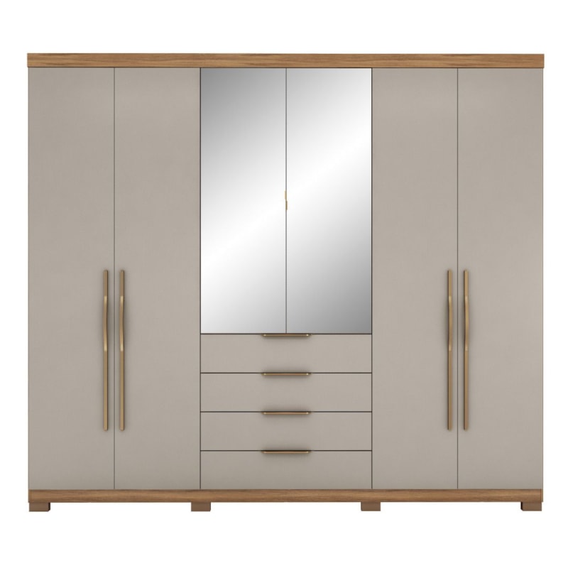 Roupeiro Casal Demóbile Giardino 6 Portas 4 Gavetas com Espelho e Pés Amêndola/Nude Prime TX-c679cfbc-35ae-43c1-9a2c-e45dd82696a4