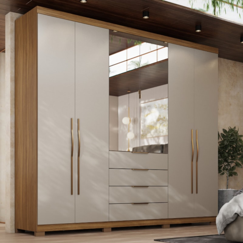 Roupeiro Casal Demóbile Giardino 6 Portas 4 Gavetas com Espelho e Pés Amêndola/Nude Prime TX-13500b21-2566-48df-b2b4-2d9a9139fdd2