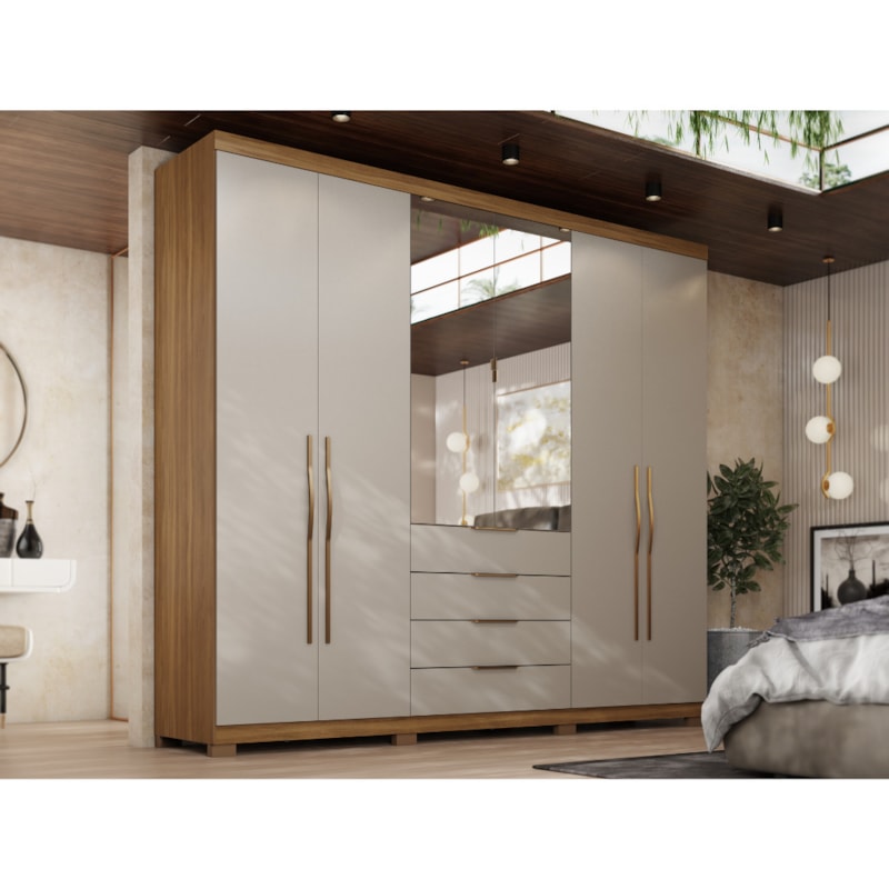 Roupeiro Casal Demóbile Giardino 6 Portas 4 Gavetas com Espelho e Pés Amêndola/Nude Prime TX-e612b536-74dc-45f7-a373-d349721ca329