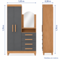 Roupeiro Cômoda Albatroz New Capri 2 Portas, 4 Gavetas com Espelho 60cm x 39cm Freijó/Titanium-722c0233-23ce-4f43-af61-33bb2ae87a37