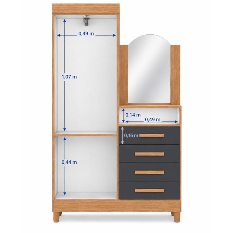 Roupeiro Cômoda Albatroz New Capri 2 Portas, 4 Gavetas com Espelho 60cm x 39cm Freijó/Titanium-b241eeef-34ad-4423-b7f2-7257240dcc3b