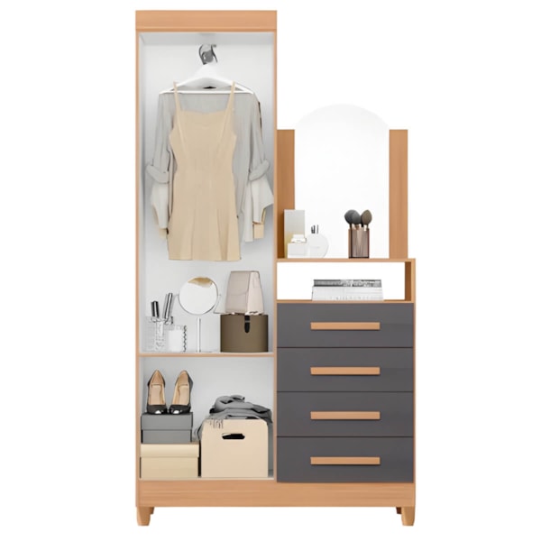 Roupeiro Cômoda Albatroz New Capri 2 Portas, 4 Gavetas com Espelho 60cm x 39cm Freijó/Titanium –-336ef824-2440-43a3-8fa0-4c667c589e7d