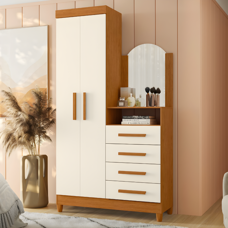 Roupeiro Comoda Albatroz New Capri 2 Portas 4 Gavetas com Espelho Incluso 0,60X0,39 Cinamomo/Off White-98861f36-cc06-4072-ba39-40a4f7be9284