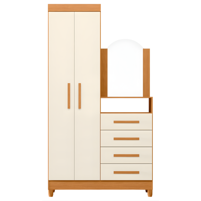 Roupeiro Comoda Albatroz New Capri 2 Portas 4 Gavetas com Espelho Incluso 0,60X0,39 Cinamomo/Off White-44d885a2-3a1d-402f-b278-35c0d9093f96