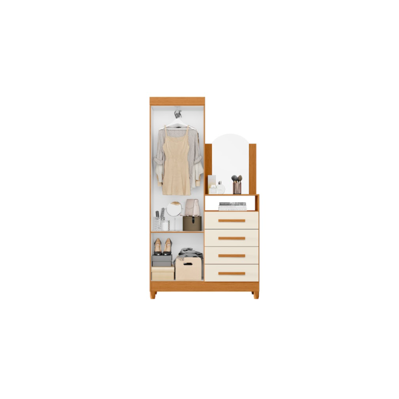 Roupeiro Comoda Albatroz New Capri 2 Portas 4 Gavetas com Espelho Incluso 0,60X0,39 Cinamomo/Off White