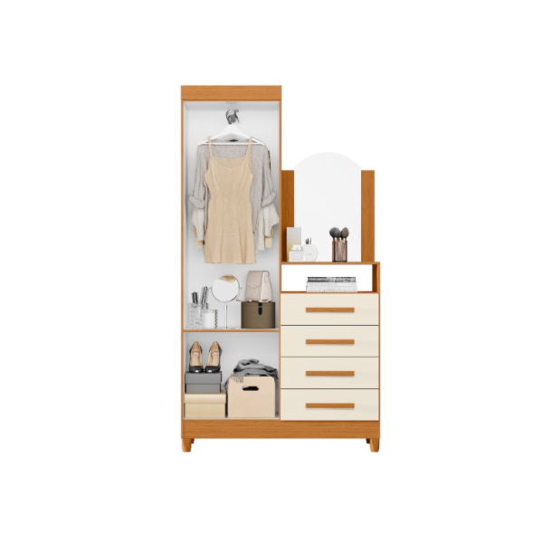 Roupeiro Comoda Albatroz New Capri 2 Portas 4 Gavetas com Espelho Incluso 0,60X0,39 Cinamomo/Off White-4d858877-62e3-4c7f-bde5-1ab8ac86319c