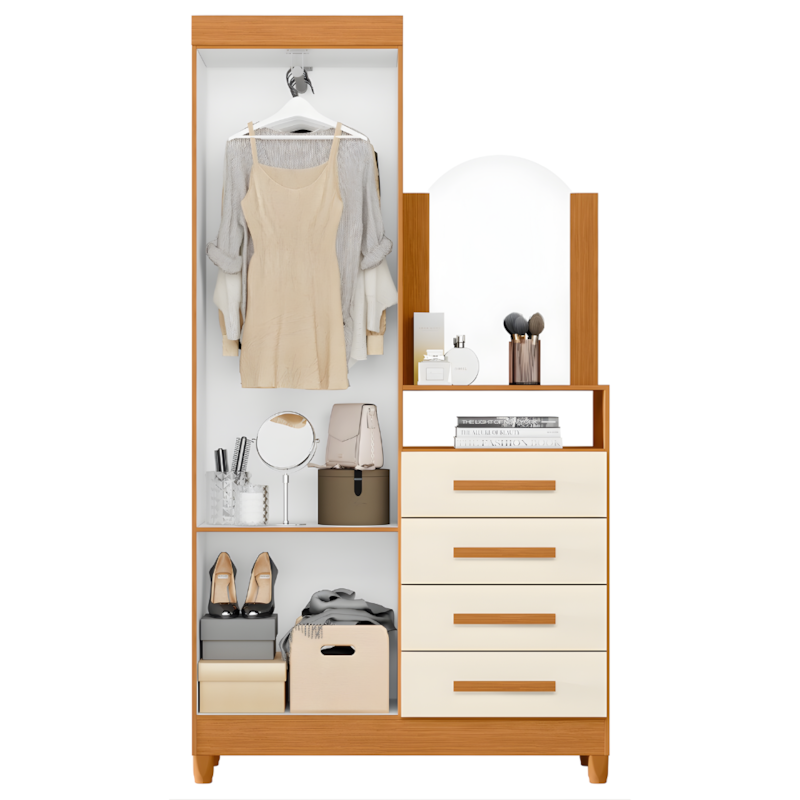 Roupeiro Comoda Albatroz New Capri 2 Portas 4 Gavetas com Espelho Incluso 0,60X0,39 Cinamomo/Off White-7738f5ad-2a6b-4a84-a1cd-989f3e153d3b