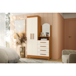 Roupeiro Comoda Albatroz New Capri 2 Portas 4 Gavetas com Espelho Incluso 0,60X0,39 Cinamomo/Off White