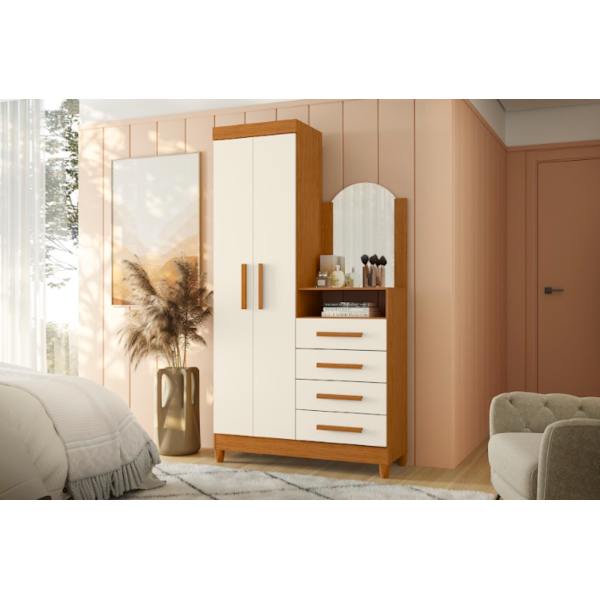 Roupeiro Comoda Albatroz New Capri 2 Portas 4 Gavetas com Espelho Incluso 0,60X0,39 Cinamomo/Off White-5fcb8545-b4a3-43b1-8254-b908a414b497