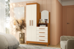 Roupeiro Comoda Albatroz New Capri 2 Portas 4 Gavetas com Espelho Incluso 0,60X0,39 Cinamomo/Off White