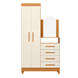 Roupeiro Comoda Albatroz New Capri 2 Portas 4 Gavetas com Espelho Incluso 0,60X0,39 Cinamomo/Off White